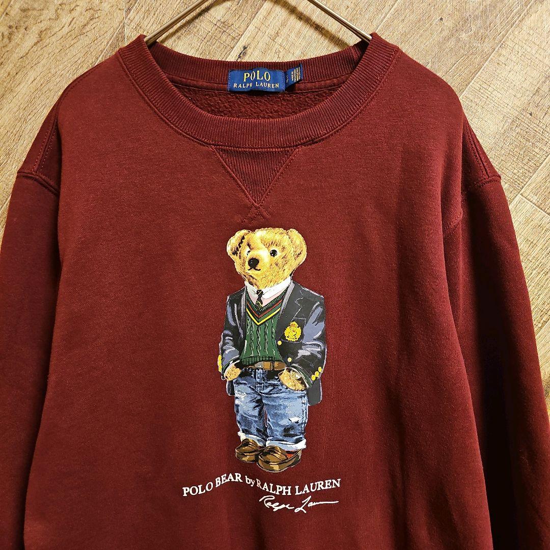 大人気❗ポロラルフローレン　ベアプリント　裏起毛スエットトレーナー　ボルドー　S