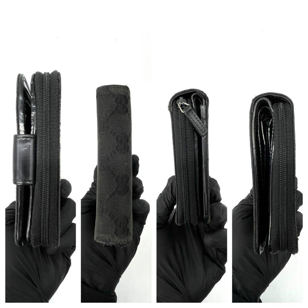 美品✨グッチ ラウンドファスナー GGキャンバス 二つ折り コンパクト 財布