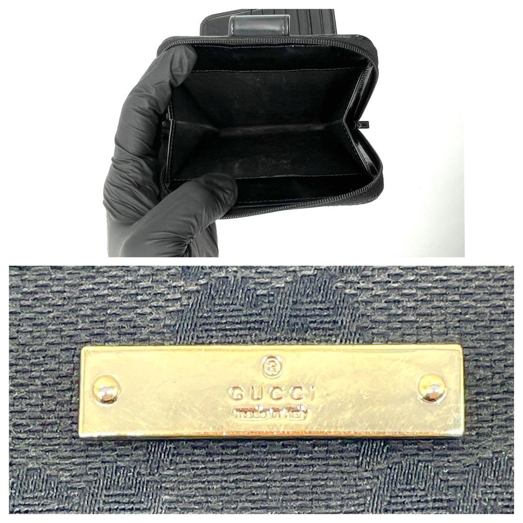 美品✨グッチ ラウンドファスナー GGキャンバス 二つ折り コンパクト 財布
