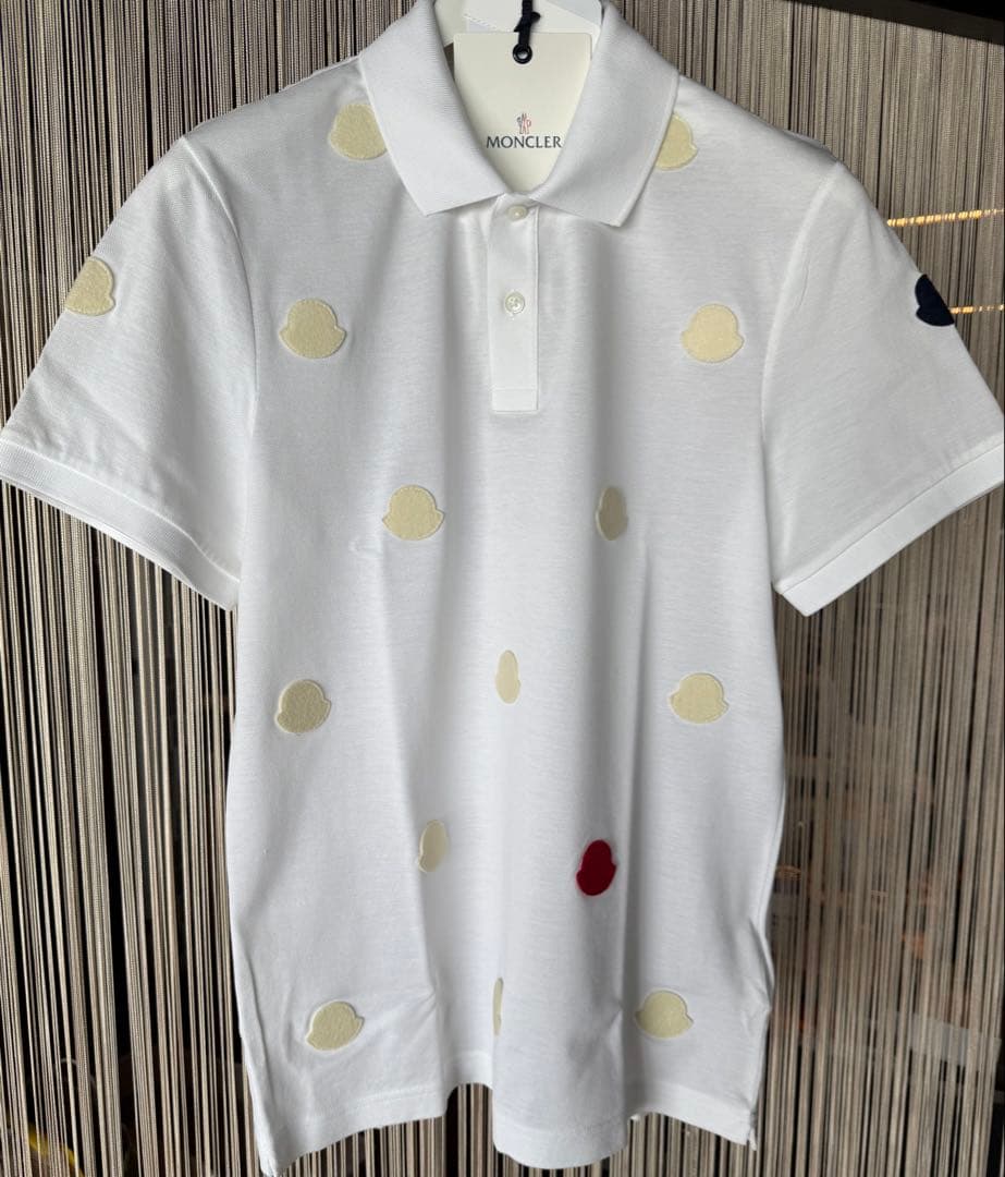 モンクレール MONCLER ホワイト トリコロール各色マルチロゴ半袖ポロシャツ
