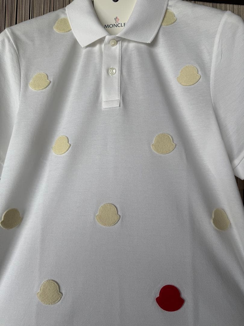 モンクレール MONCLER ホワイト トリコロール各色マルチロゴ半袖ポロシャツ