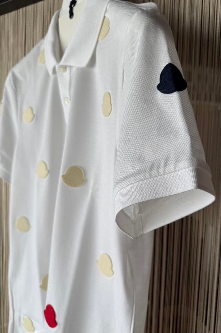 モンクレール MONCLER ホワイト トリコロール各色マルチロゴ半袖ポロシャツ