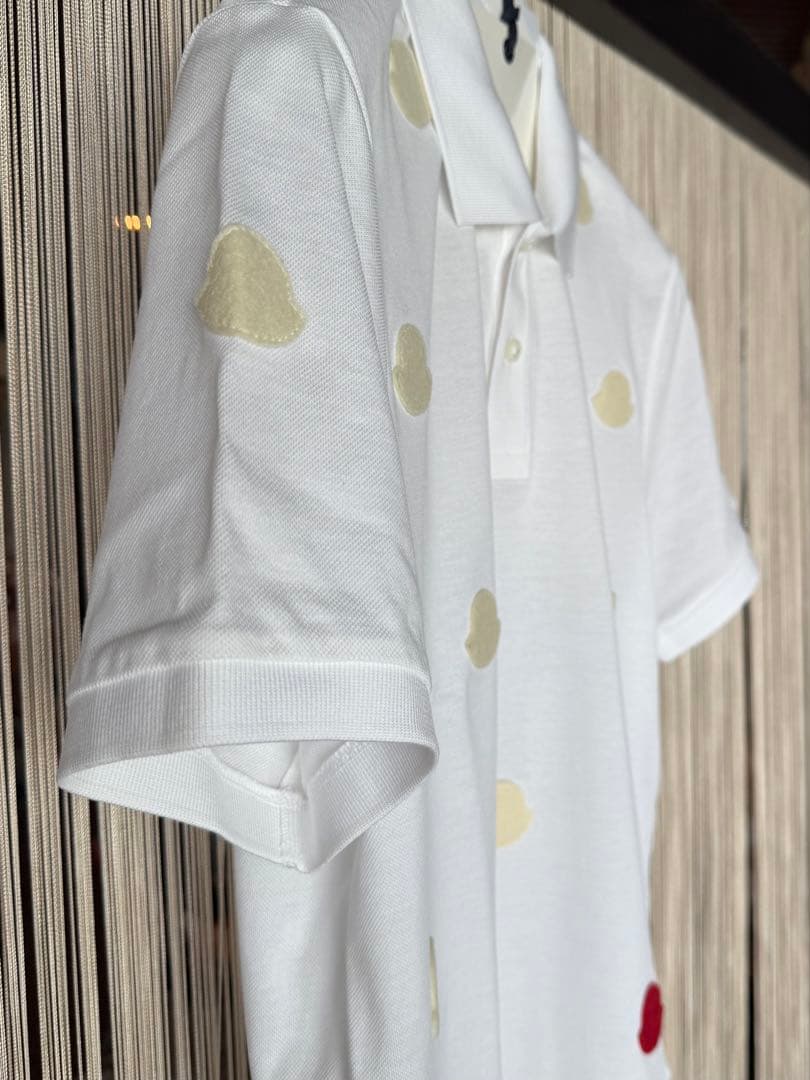 モンクレール MONCLER ホワイト トリコロール各色マルチロゴ半袖ポロシャツ