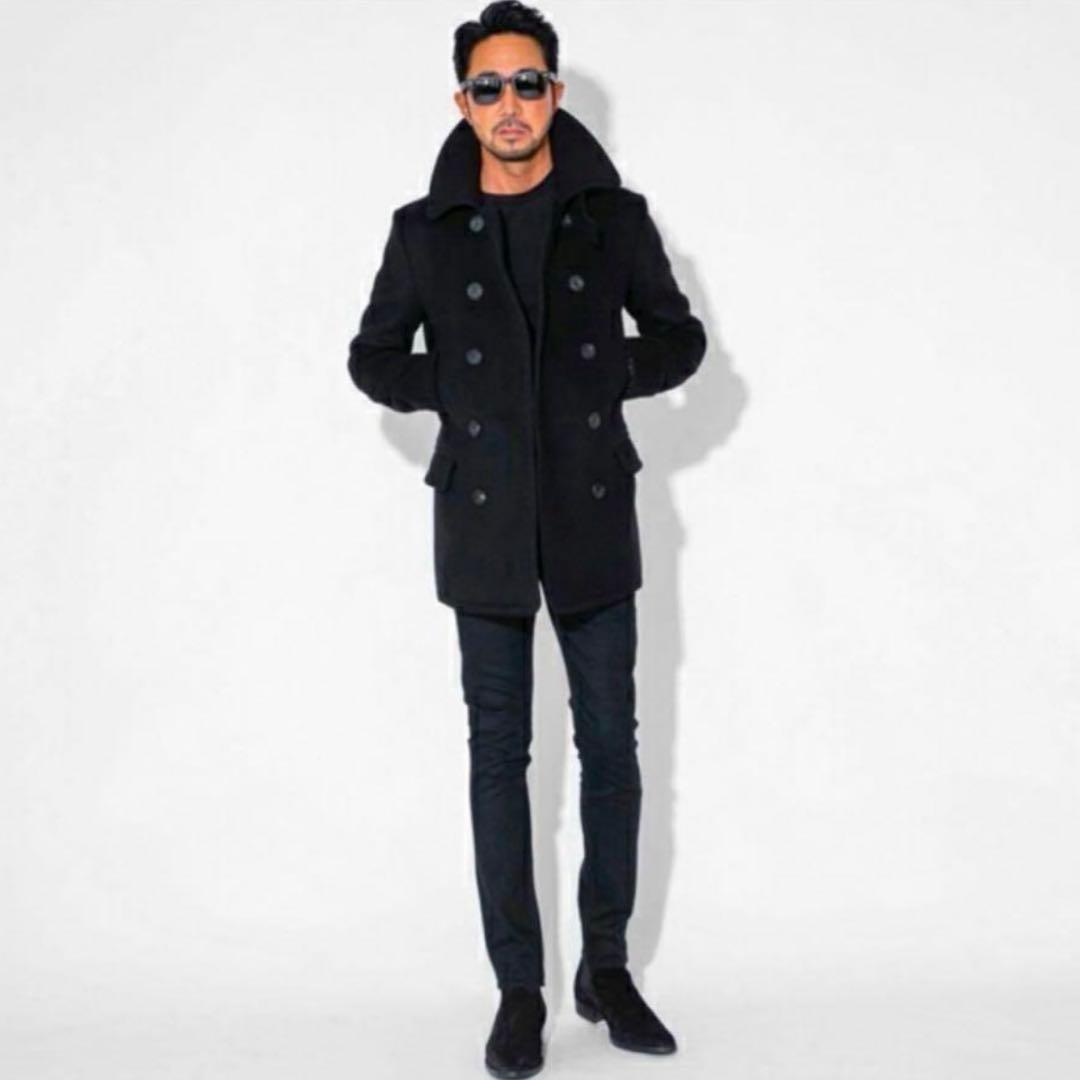 1PIU1UGUALE3 BLACK Military カシミヤ　Pコート
