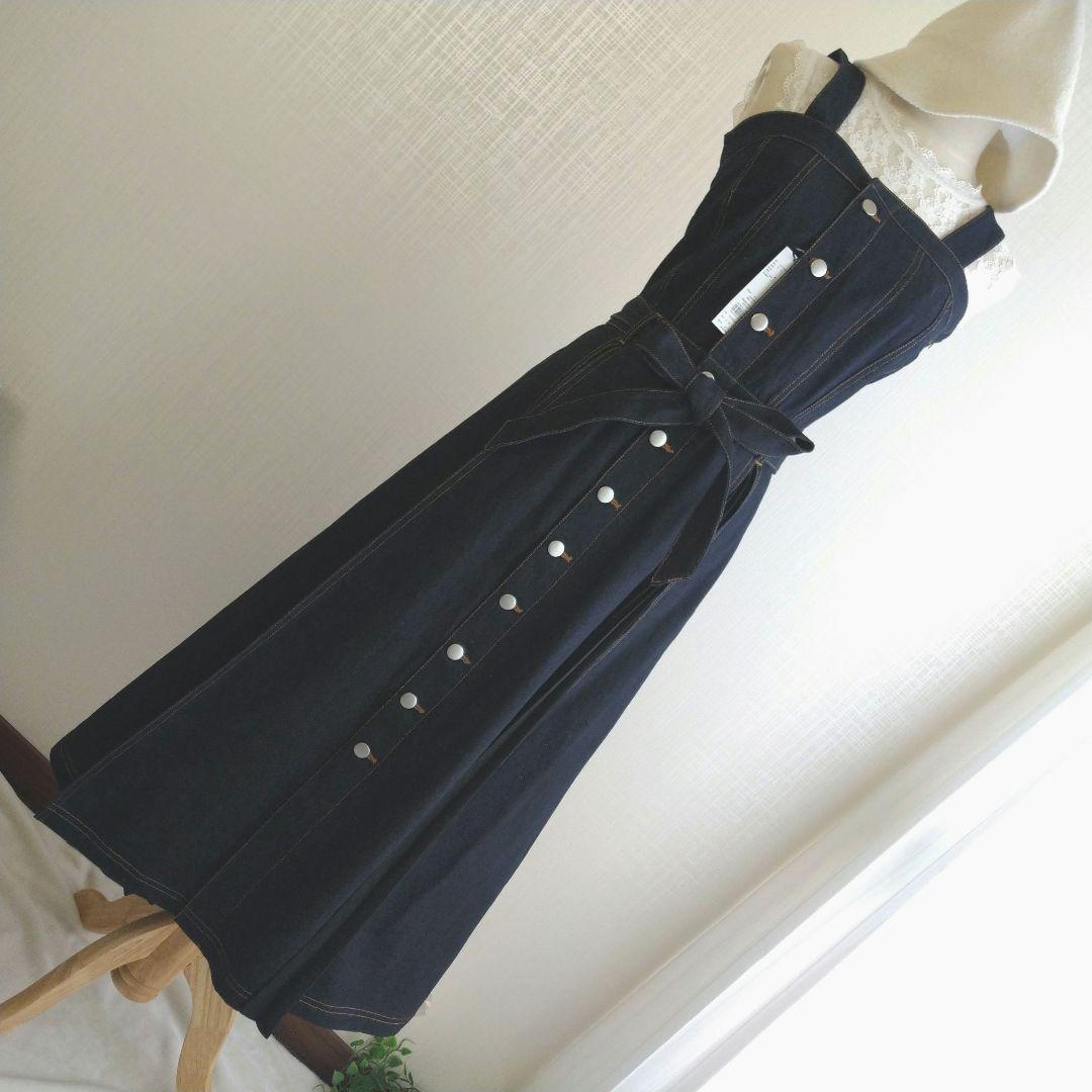 【新品】リゼクシー デニム ロング Aライン ワンピース プリーツ 濃紺