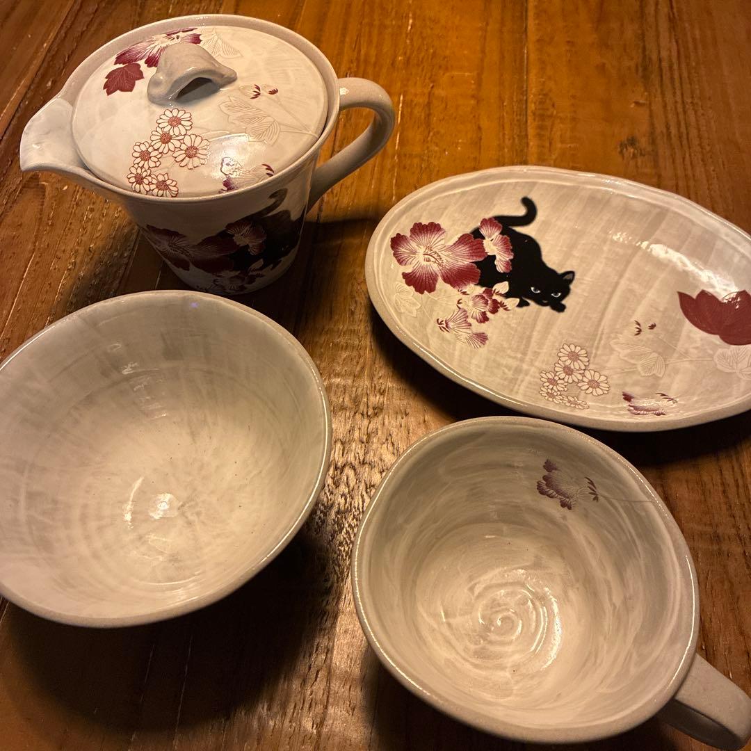 【新品】撫松庵　黒猫と花の食器セット