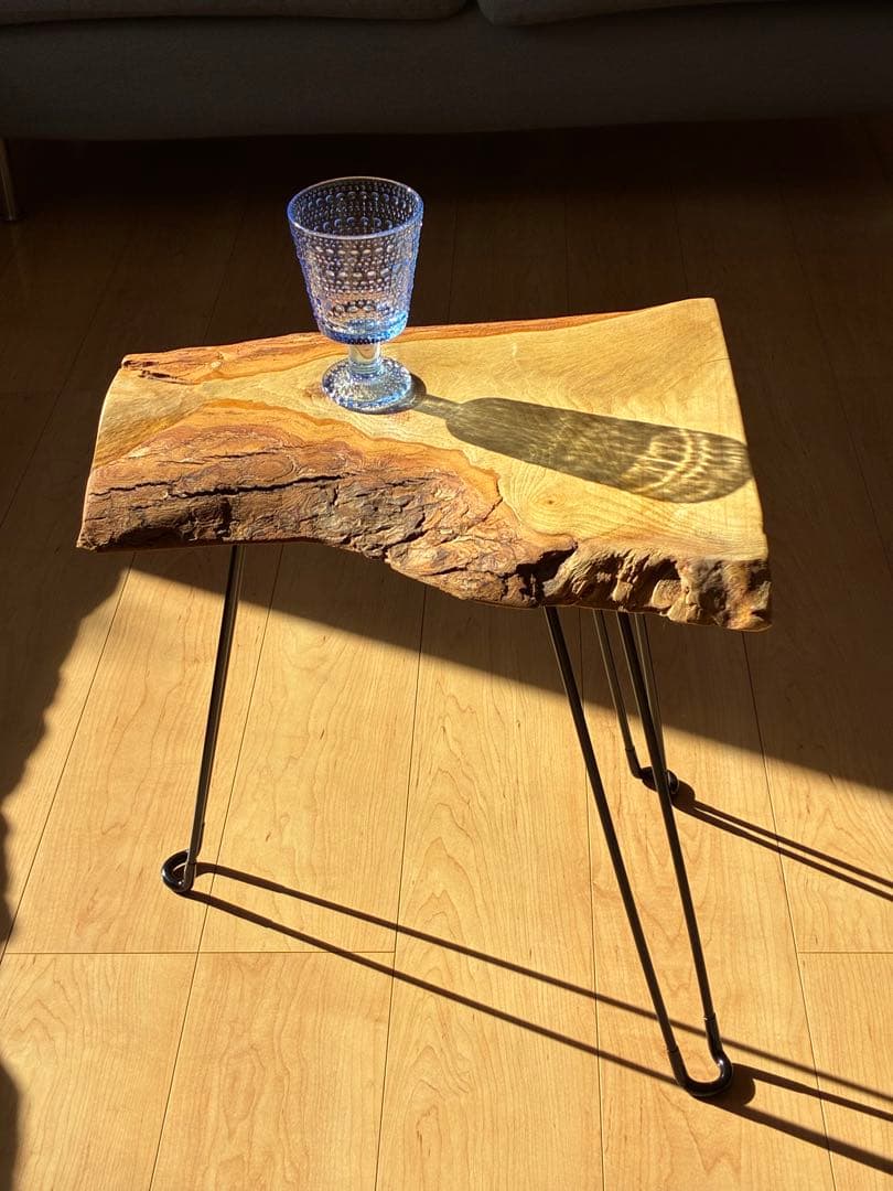 国産無垢天然一枚板サイドテーブル｜国産広葉樹 × ブラックアイアン｜一点もの