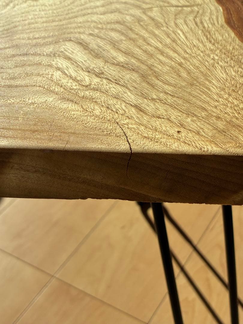 国産無垢天然一枚板サイドテーブル｜国産広葉樹 × ブラックアイアン｜一点もの