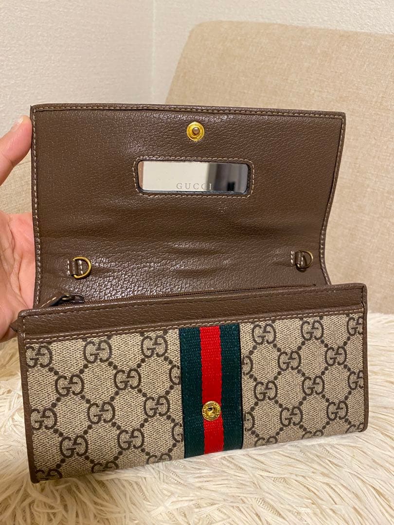 GUCCI GGキャンバス 長財布 チェーンストラップ