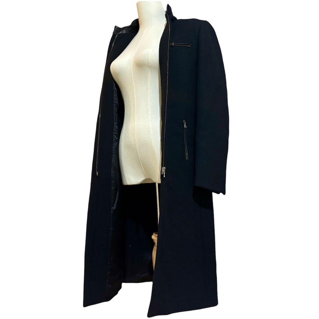 極美品 PRADA プラダ ロングコート ブラック 前ジップイタリア製 Lサイズ