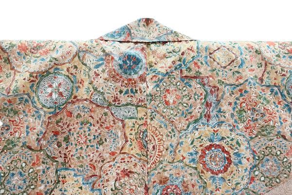 美品 訪問着 大島紬 染大島 生成り 華文 草花文様 トールサイズ 身丈168