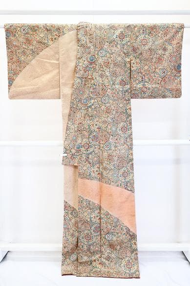 美品 訪問着 大島紬 染大島 生成り 華文 草花文様 トールサイズ 身丈168