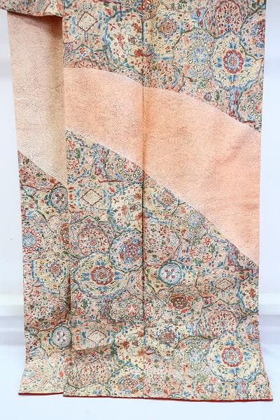 美品 訪問着 大島紬 染大島 生成り 華文 草花文様 トールサイズ 身丈168