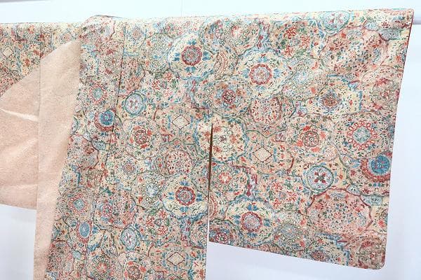 美品 訪問着 大島紬 染大島 生成り 華文 草花文様 トールサイズ 身丈168