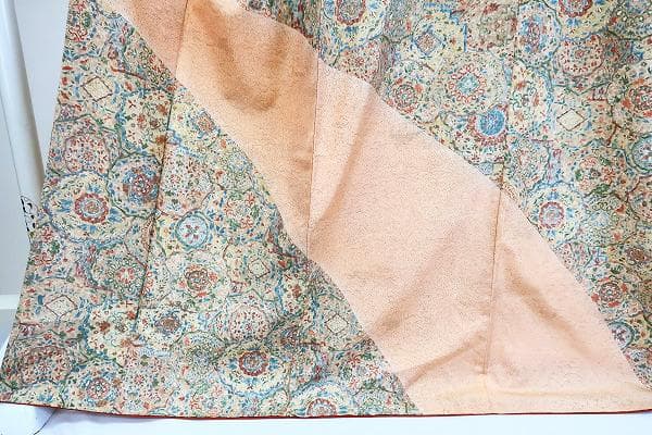 美品 訪問着 大島紬 染大島 生成り 華文 草花文様 トールサイズ 身丈168