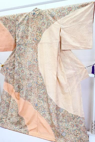 美品 訪問着 大島紬 染大島 生成り 華文 草花文様 トールサイズ 身丈168