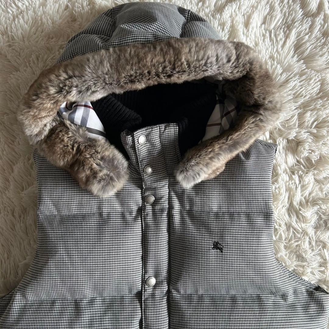 極美品バーバリーブラックレーベル 千鳥 フード ノバ ファー ダウン ベスト