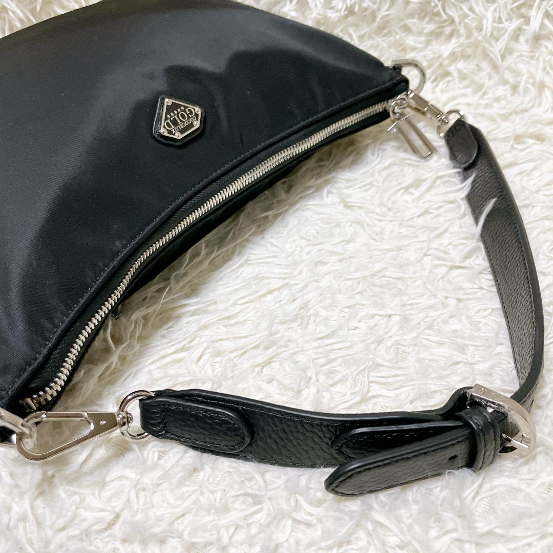 美品 ココセリュックスゴールド ハーフムーン 2way ショルダーバッグ 黒