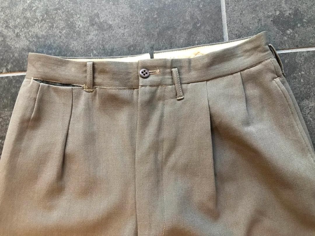 40s 50s カーキ×グレー ウール ギャバジン織り スラックス ヴィンテージ