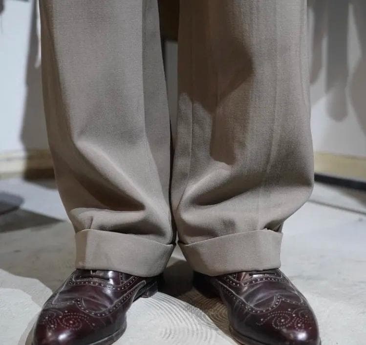 40s 50s カーキ×グレー ウール ギャバジン織り スラックス ヴィンテージ