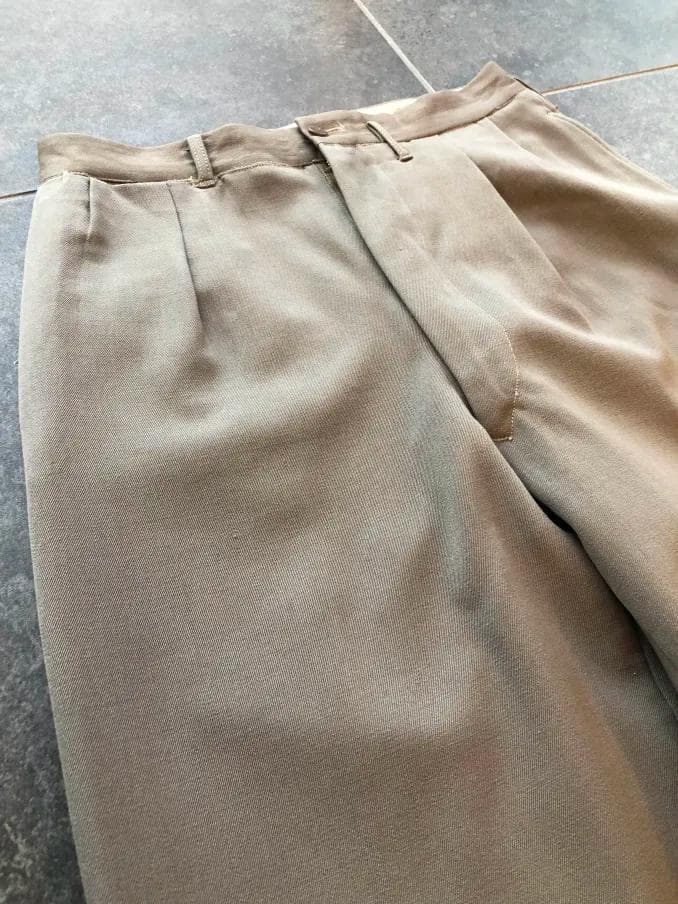 40s 50s カーキ×グレー ウール ギャバジン織り スラックス ヴィンテージ