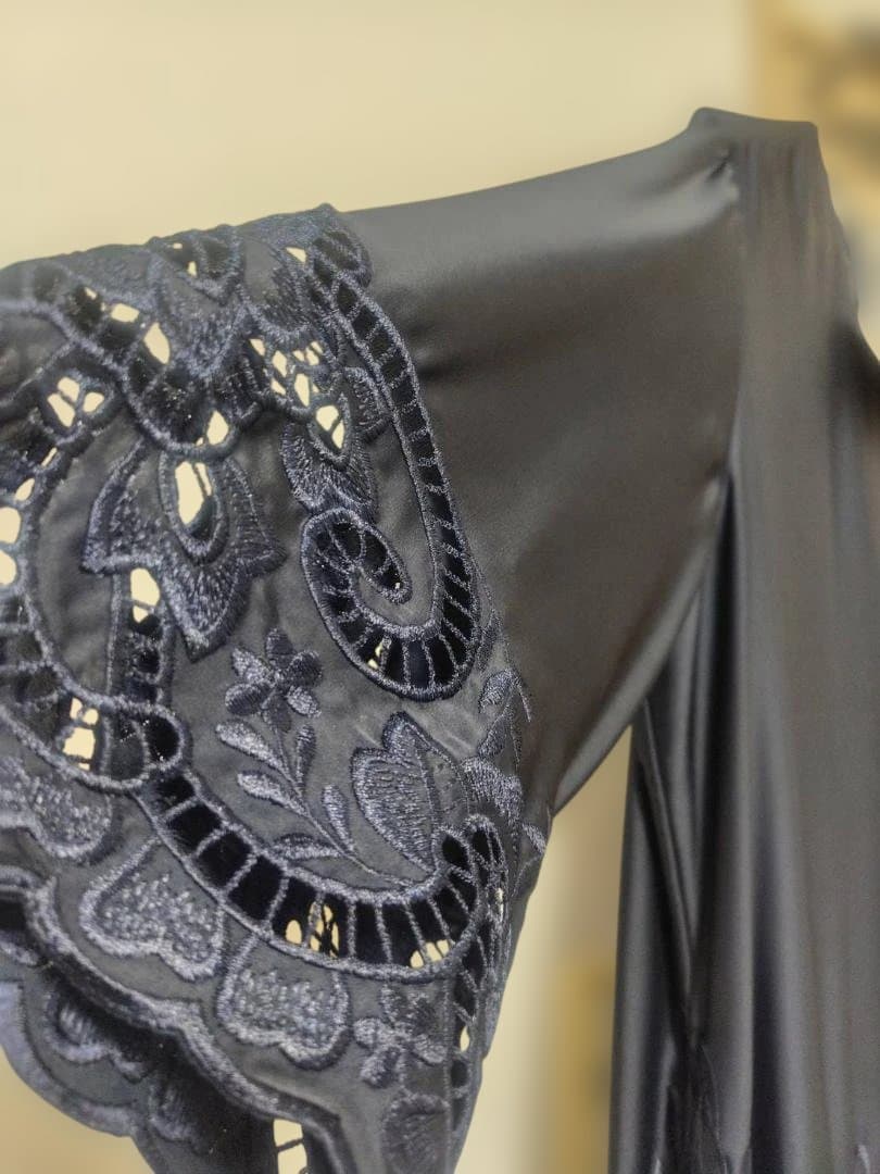 刺繍入りネイビーマキシドレス　礼装　パーティードレス