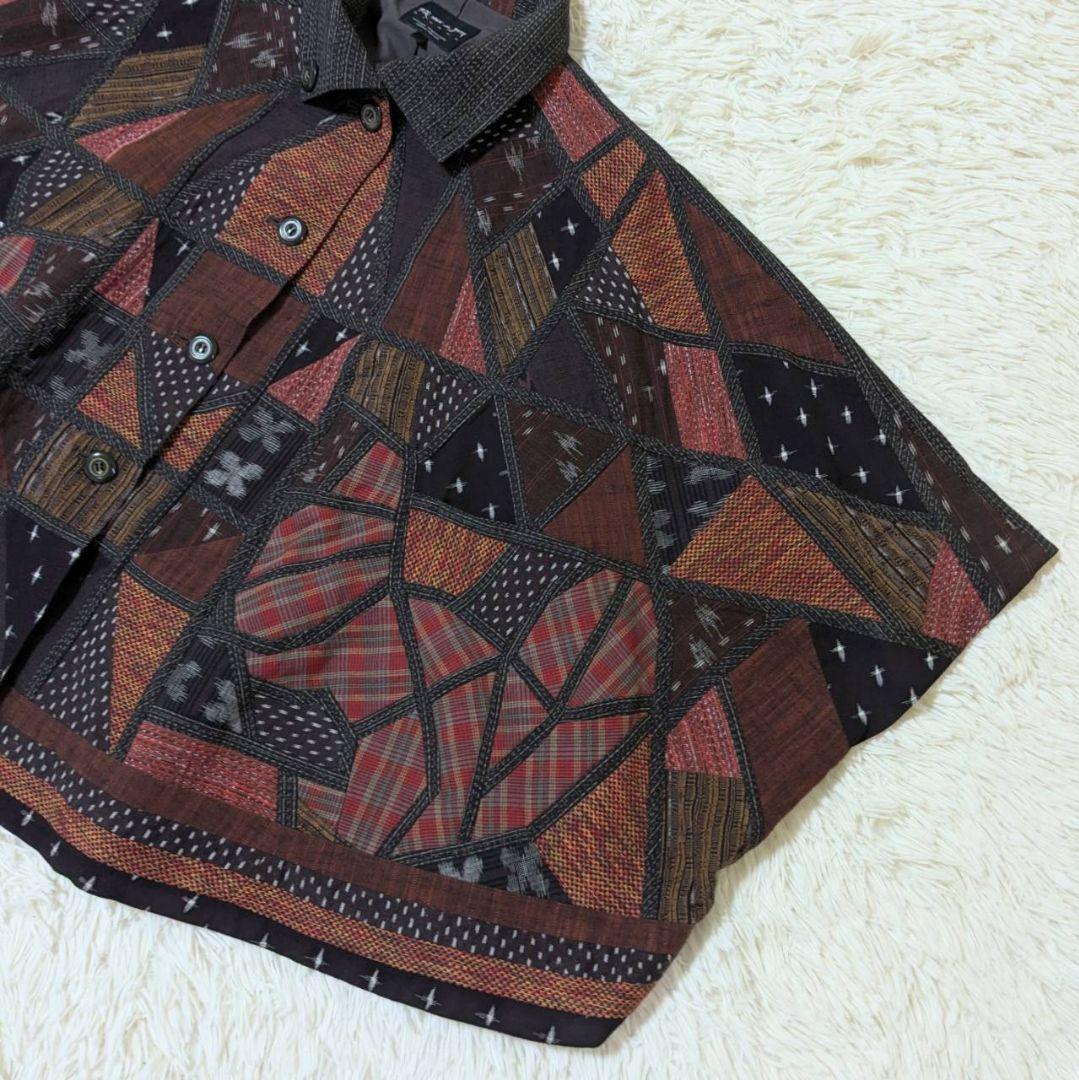 ギエモン オカモト商店 ポンチョ コート パッチワーク 久留米絣 フリーサイズ