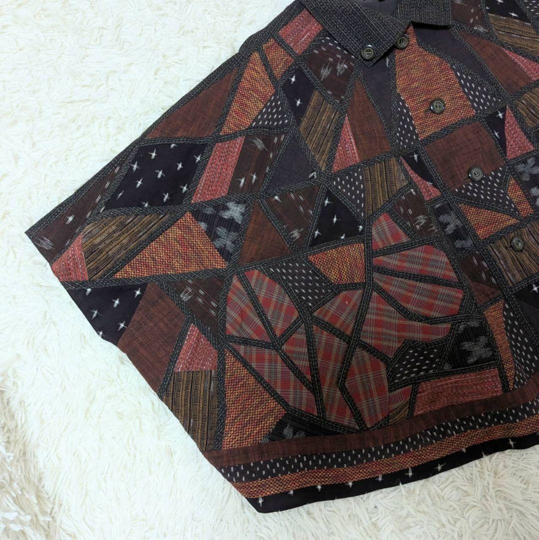 ギエモン オカモト商店 ポンチョ コート パッチワーク 久留米絣 フリーサイズ