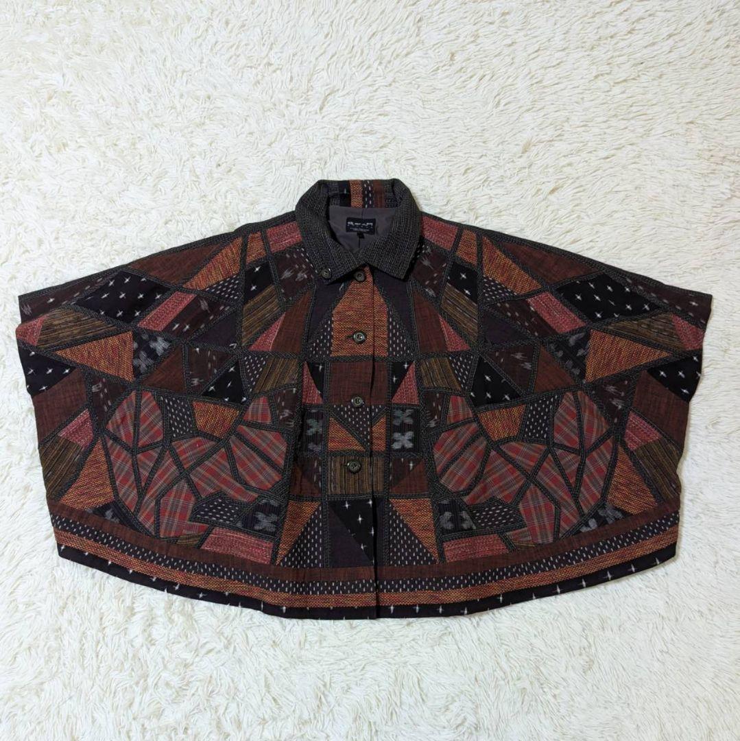 ギエモン オカモト商店 ポンチョ コート パッチワーク 久留米絣 フリーサイズ