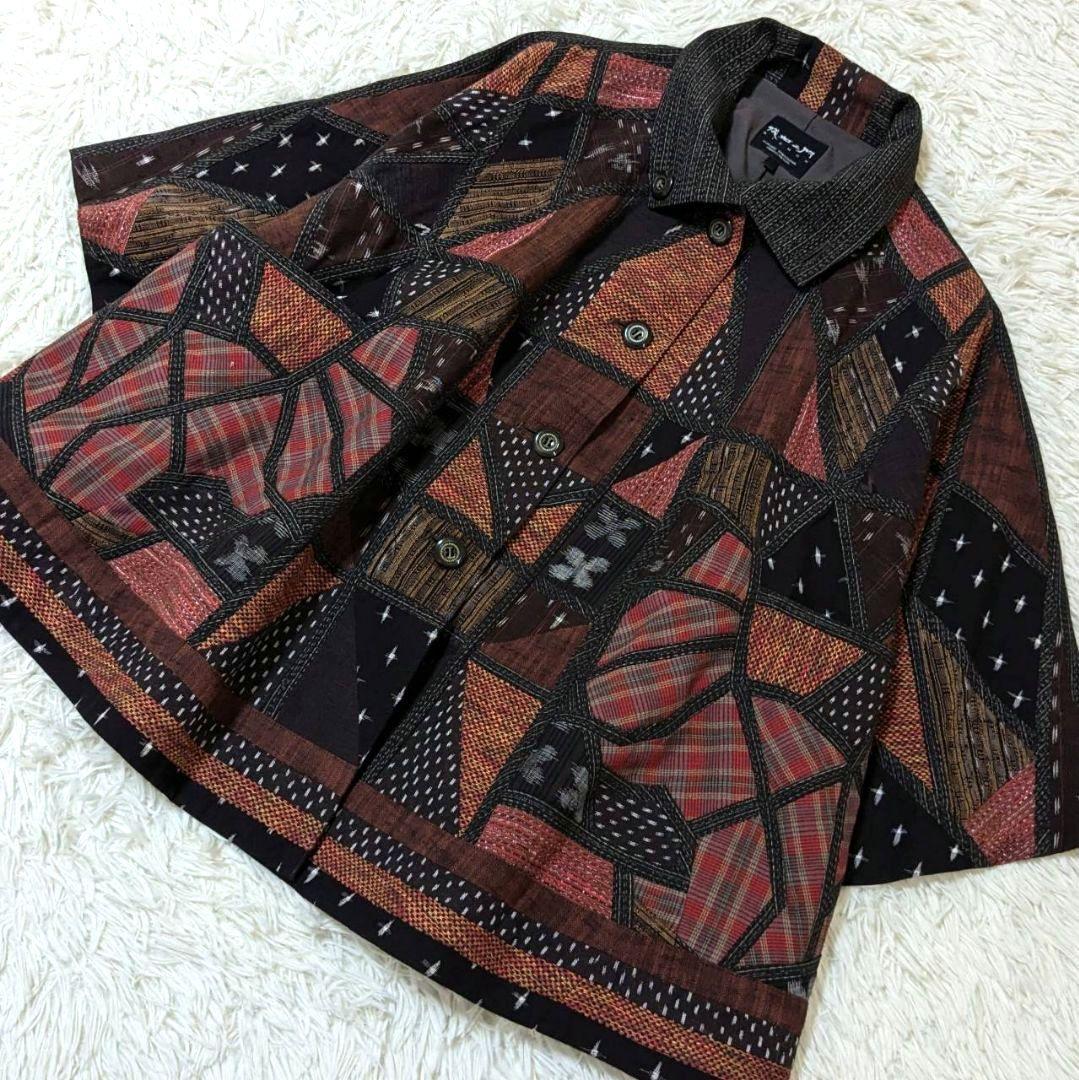 ギエモン オカモト商店 ポンチョ コート パッチワーク 久留米絣 フリーサイズ