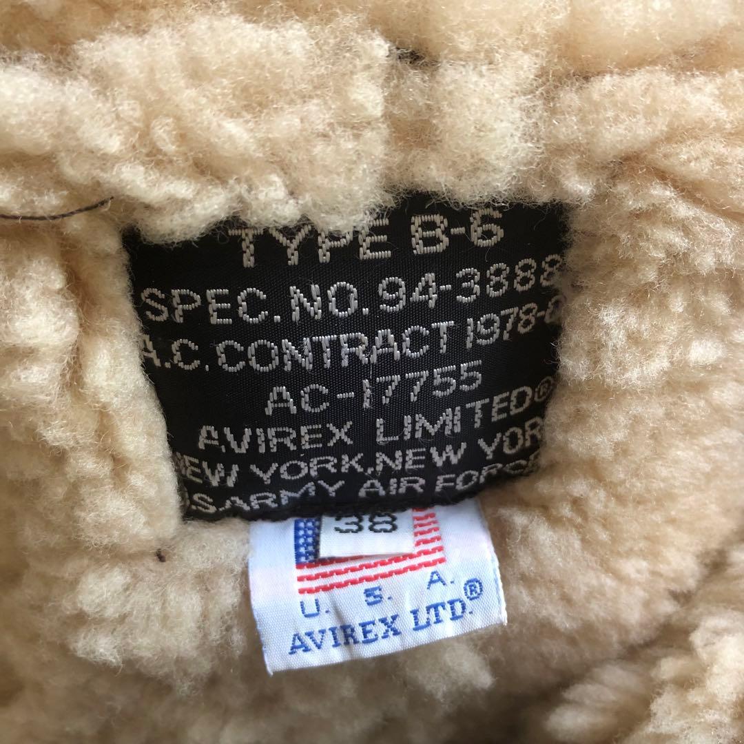 美品/38/AVIREXB6 フライトジャケット/ムートンジャケットUSA製