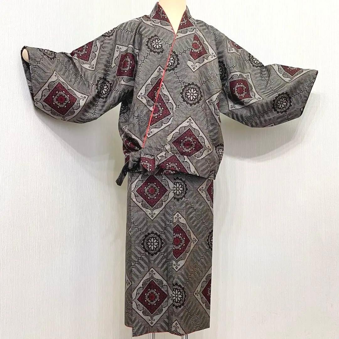 大島紬　リメイク　二部式着物　袷仕立て　Lサイズ