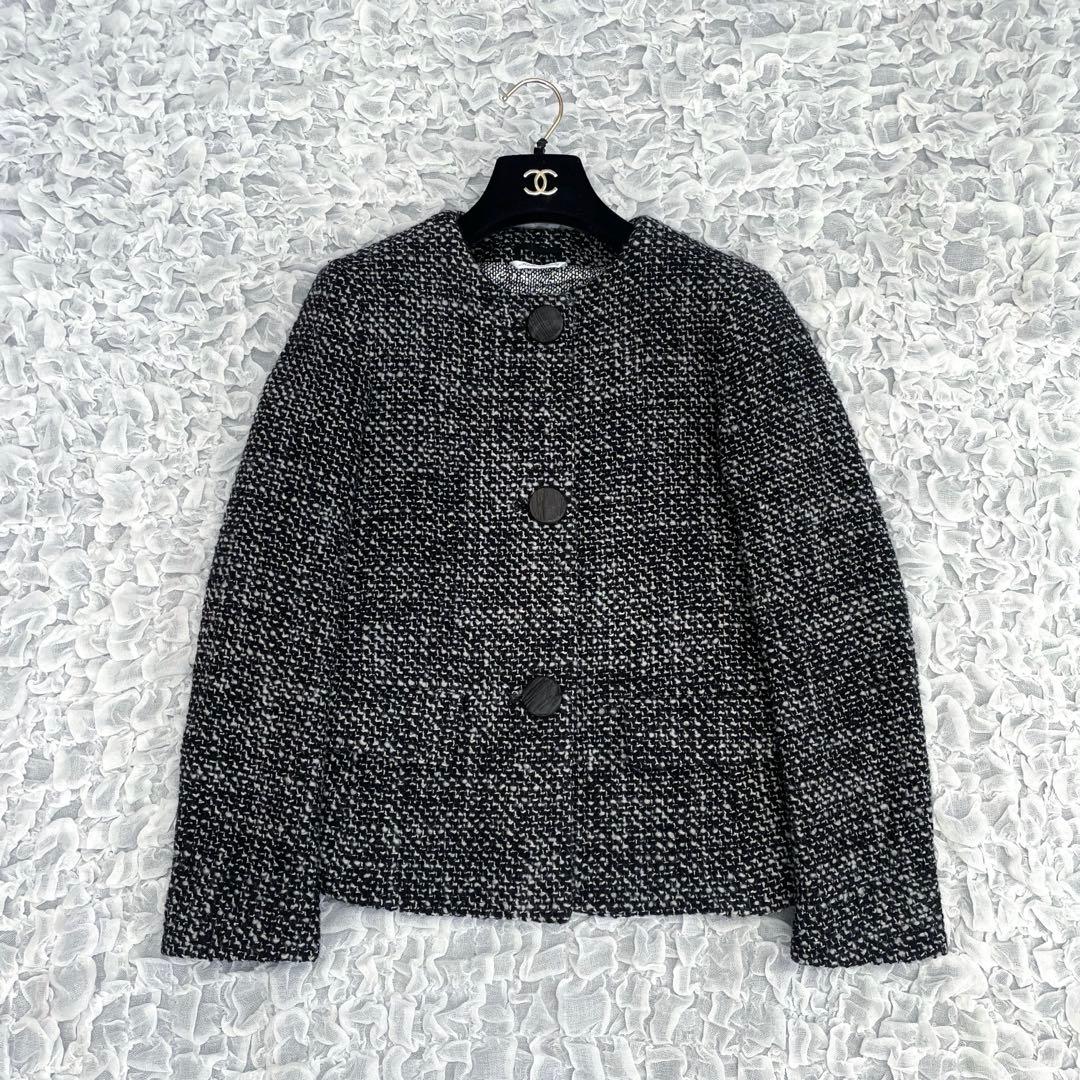 マックスマーラ　白タグ　ツイード　ノーカラージャケット　イタリア製