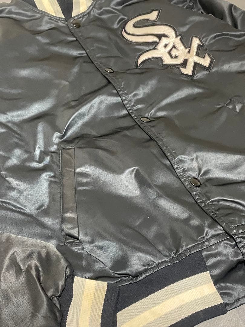 starter 90s ホワイトソックス　MLB ブラック スタジャン 刺繍ロゴ