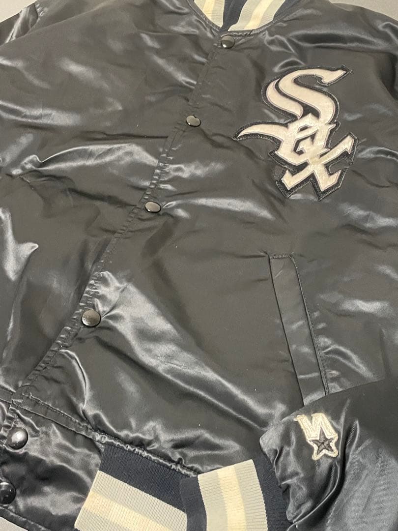 starter 90s ホワイトソックス　MLB ブラック スタジャン 刺繍ロゴ