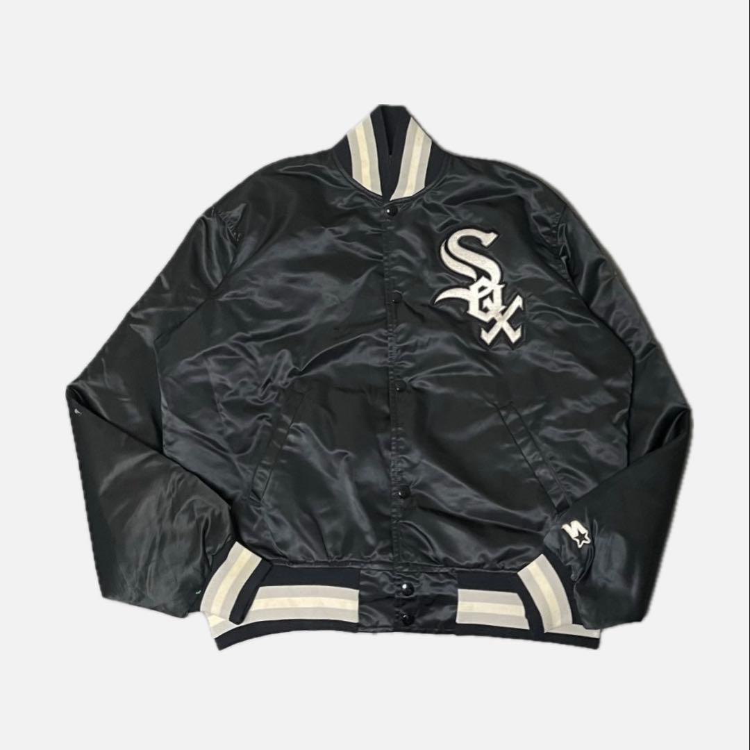 starter 90s ホワイトソックス　MLB ブラック スタジャン 刺繍ロゴ