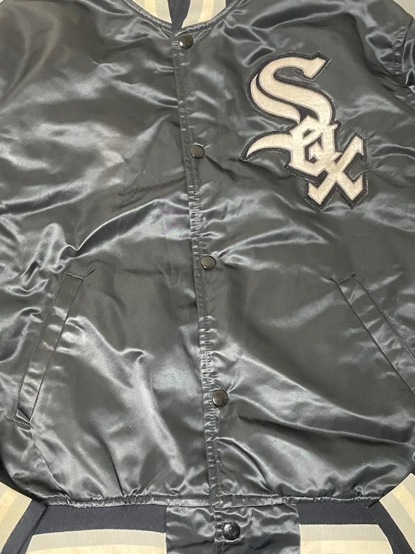 starter 90s ホワイトソックス　MLB ブラック スタジャン 刺繍ロゴ