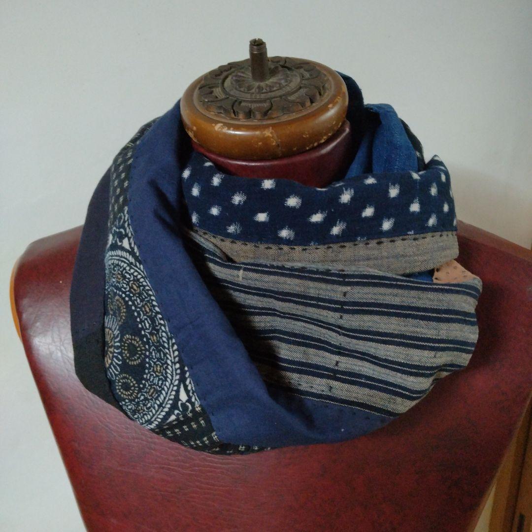 古布　襤褸　ストール　刺し子　パッチワーク 　雪ん子　藍染　型染　籠カバー　柿渋