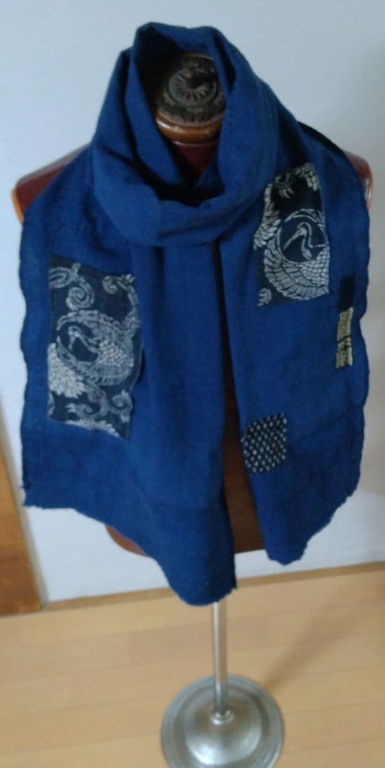古布　襤褸　ストール　刺し子　パッチワーク 　雪ん子　藍染　型染　籠カバー　柿渋