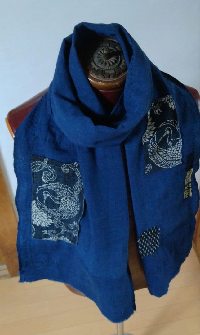 古布　襤褸　ストール　刺し子　パッチワーク 　雪ん子　藍染　型染　籠カバー　柿渋