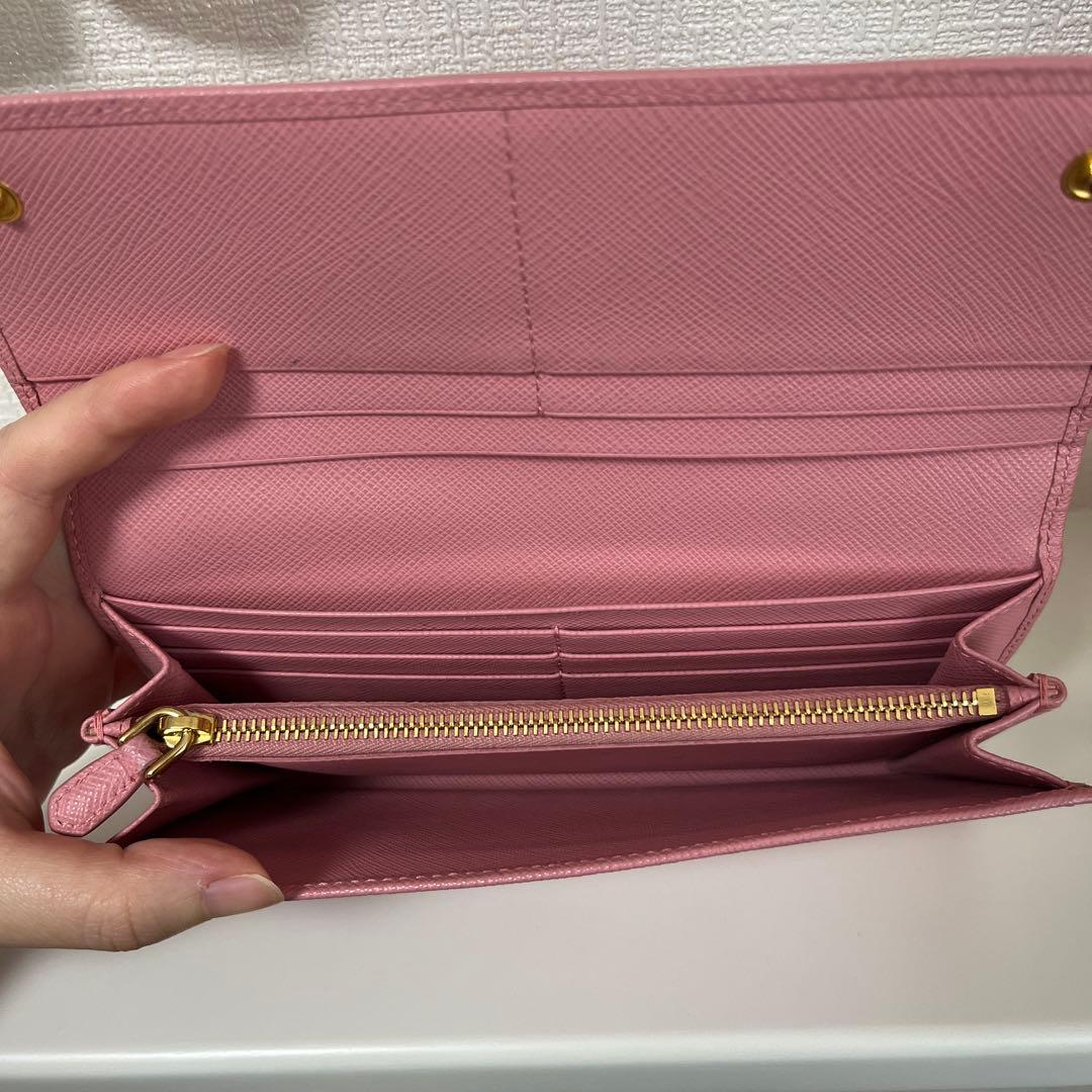 PRADA プラダ サフィアーノ レザー フラップ ピンク メタルロゴ 長財布