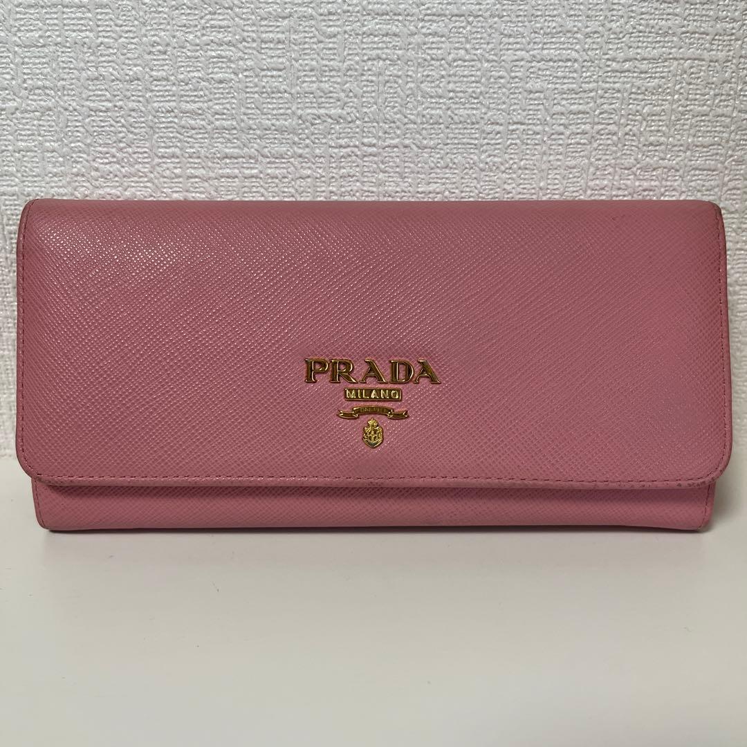 PRADA プラダ サフィアーノ レザー フラップ ピンク メタルロゴ 長財布