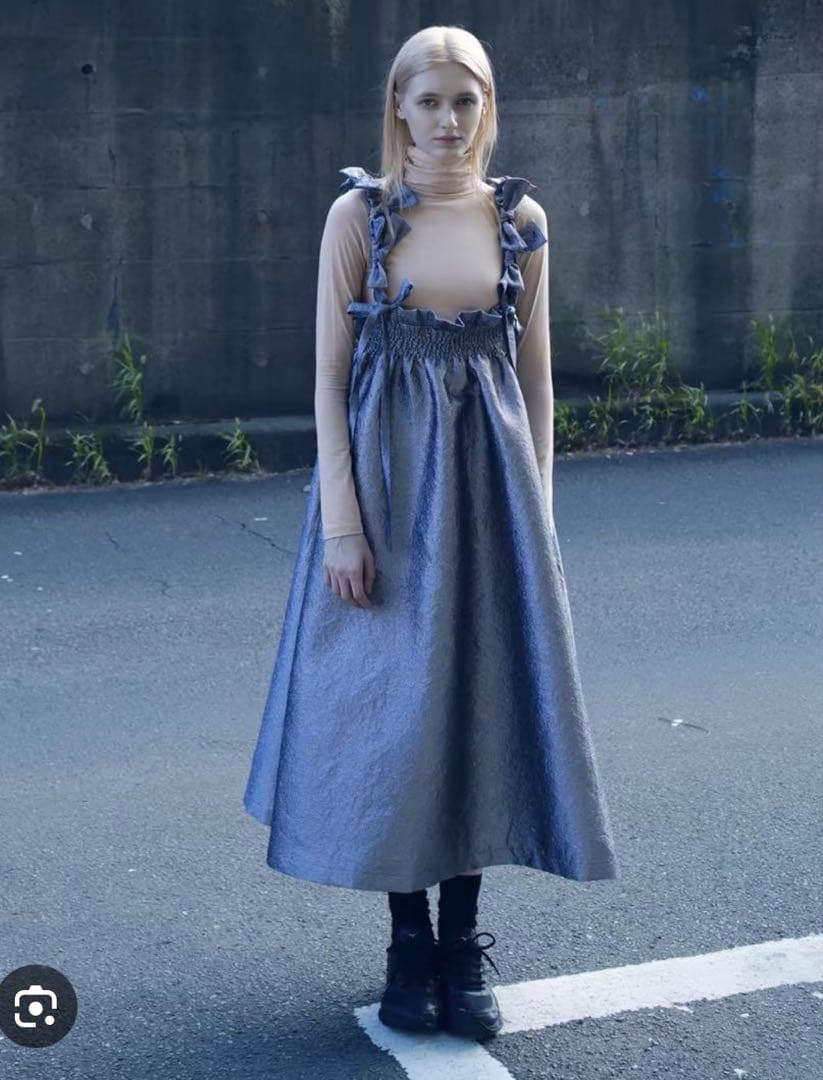 bibiy 定番リボンボリュームジャガードロングスカート シルバー 新品未使用