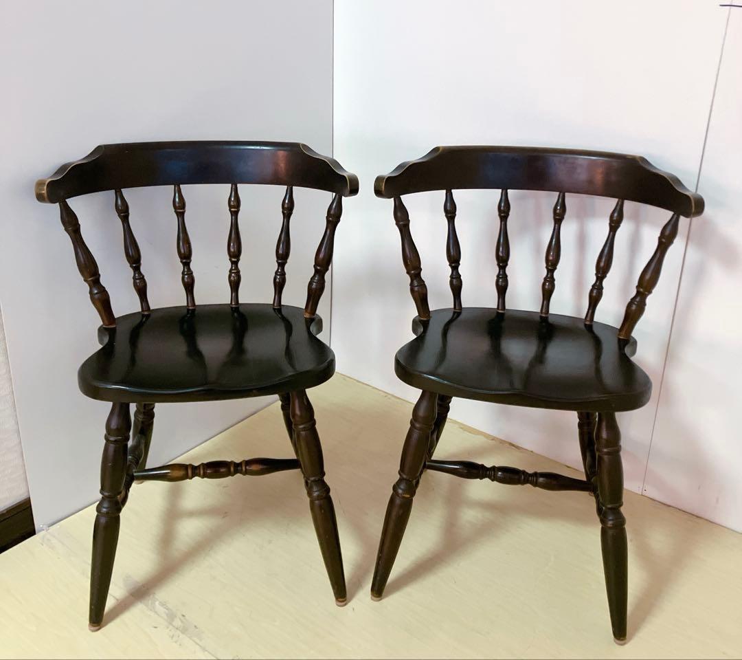 飛騨産業　木製　キャプテンチェア　2脚セット　ダイニングチェア　アームチェア　①