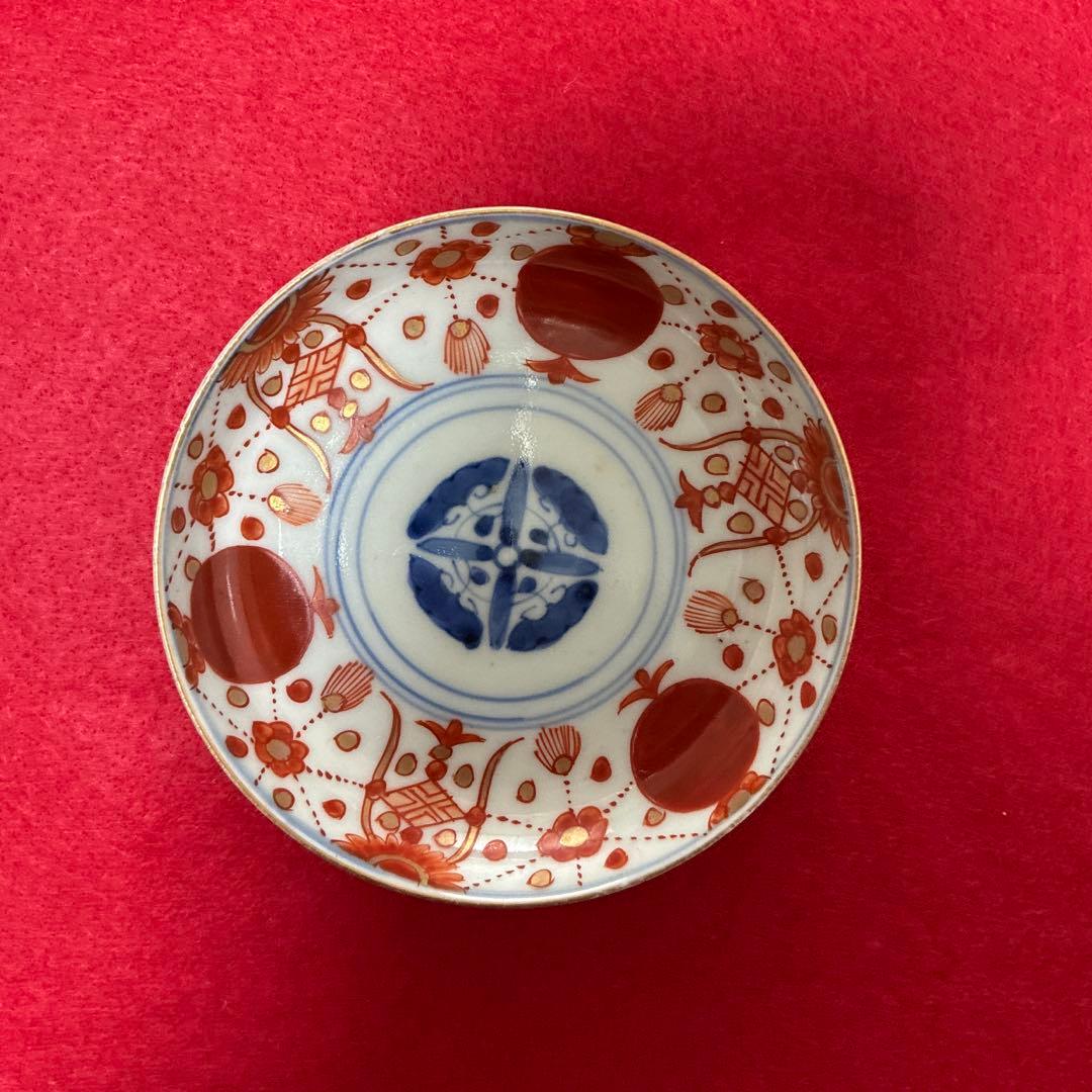 古伊万里 赤玉　瓔珞紋 小皿　手塩皿 5客　美品