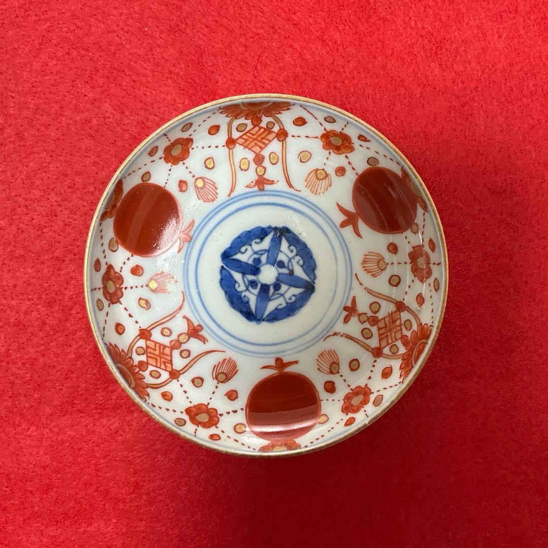 古伊万里 赤玉　瓔珞紋 小皿　手塩皿 5客　美品