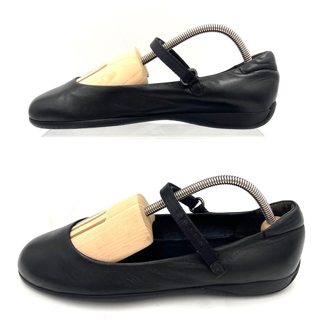 7LS10_美品 プラダ メリージェーン フラットシューズ 黒 ナッパレザー37
