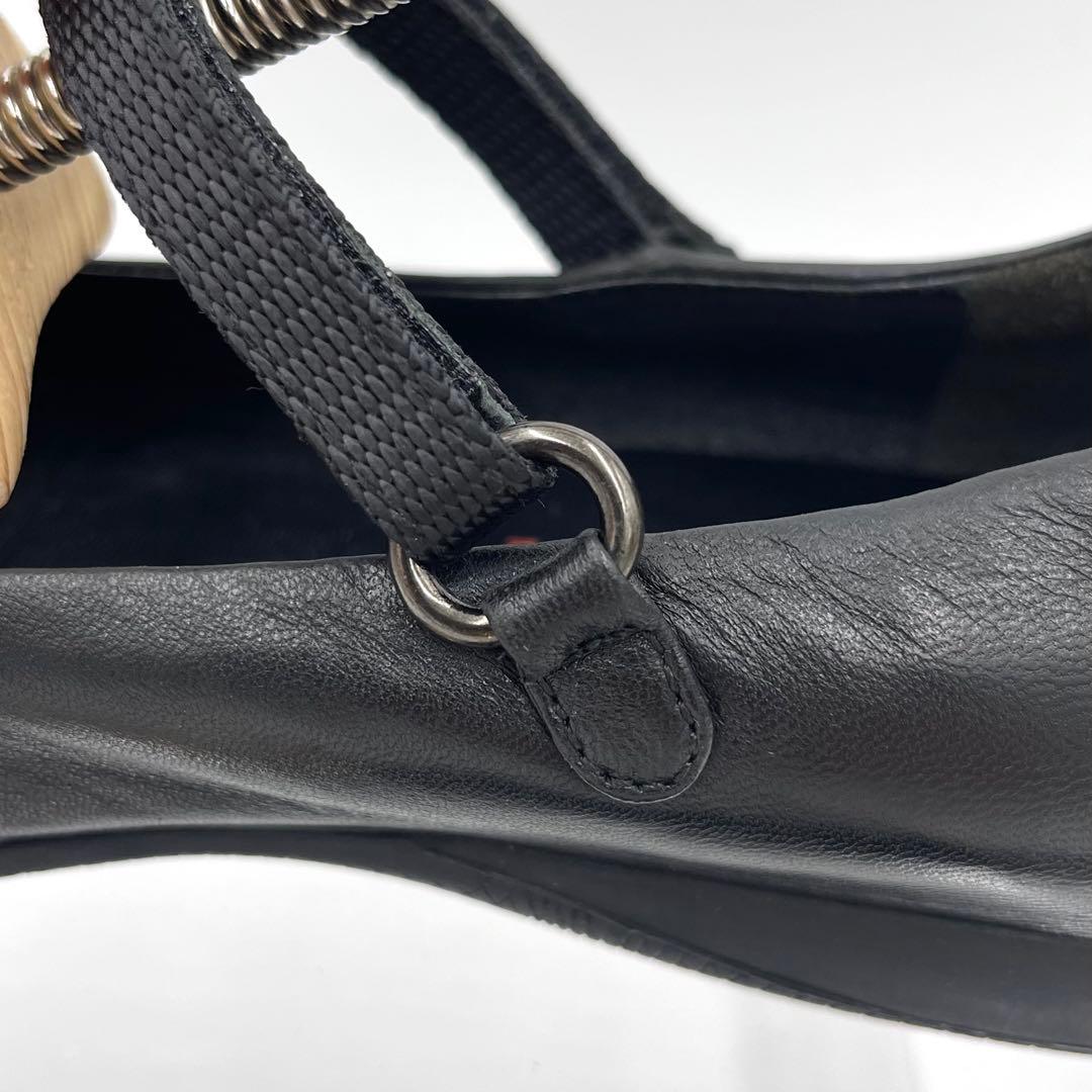 7LS10_美品 プラダ メリージェーン フラットシューズ 黒 ナッパレザー37