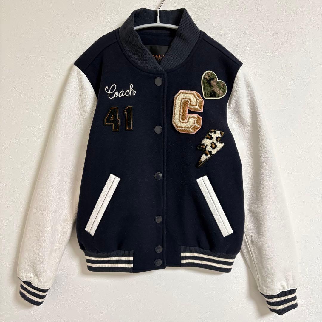 COACH コーチ バーシティジャケット スタジャン レザー切替 ワッペン S