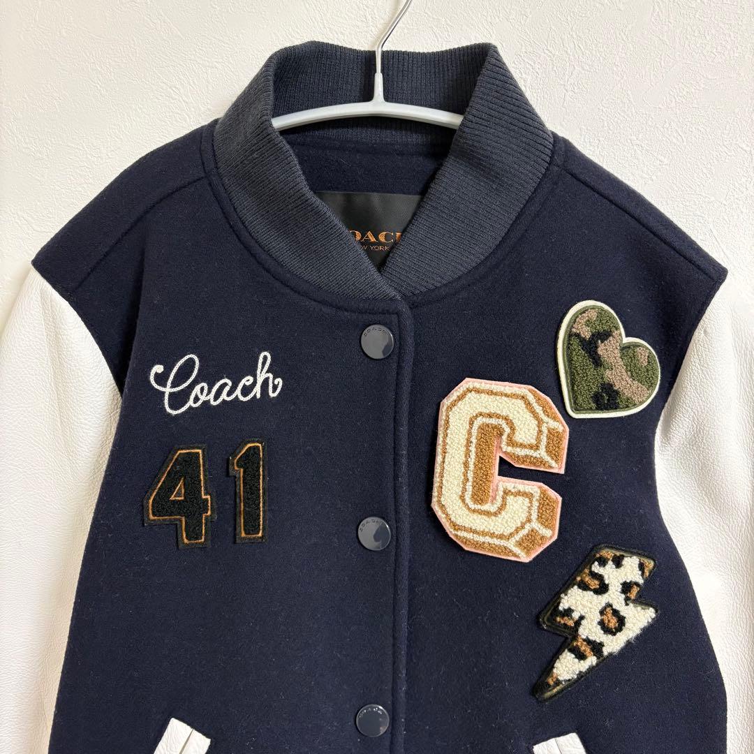 COACH コーチ バーシティジャケット スタジャン レザー切替 ワッペン S